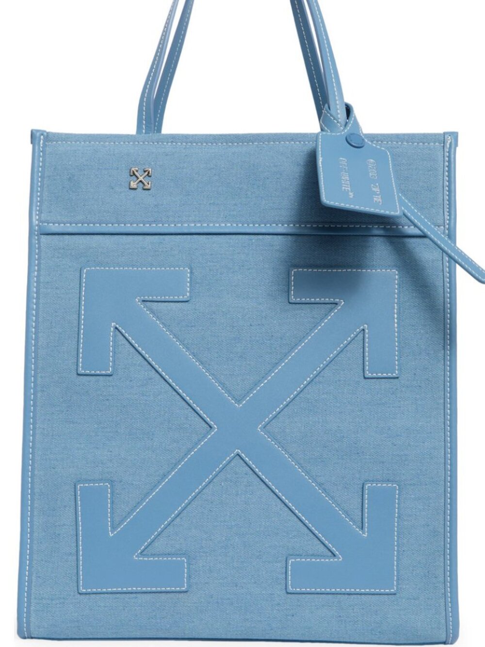 Off-White Large Denim Tote Bag Light Blue Purse Silver Hardware New